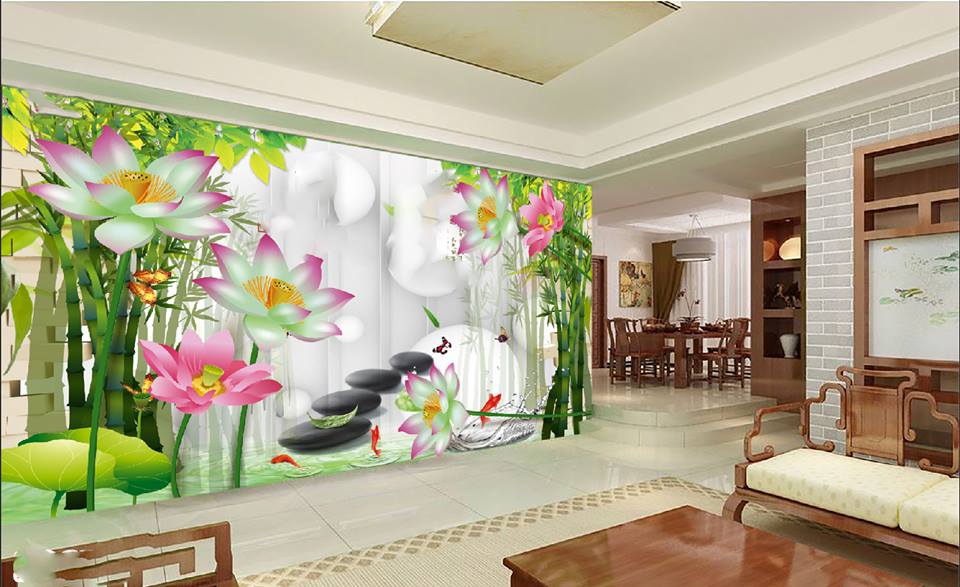 Tranh dán tường Hoa 3D Phòng khách BE046 - BeHouse Deco - Tổng kho Phân Phối Giấy Dán Tường Việt Nam