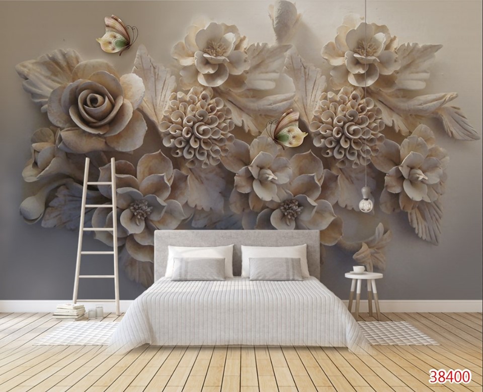 Tranh dán tường Hoa 3D Phòng ngủ đẹp BE130 - LINH ANH Deco