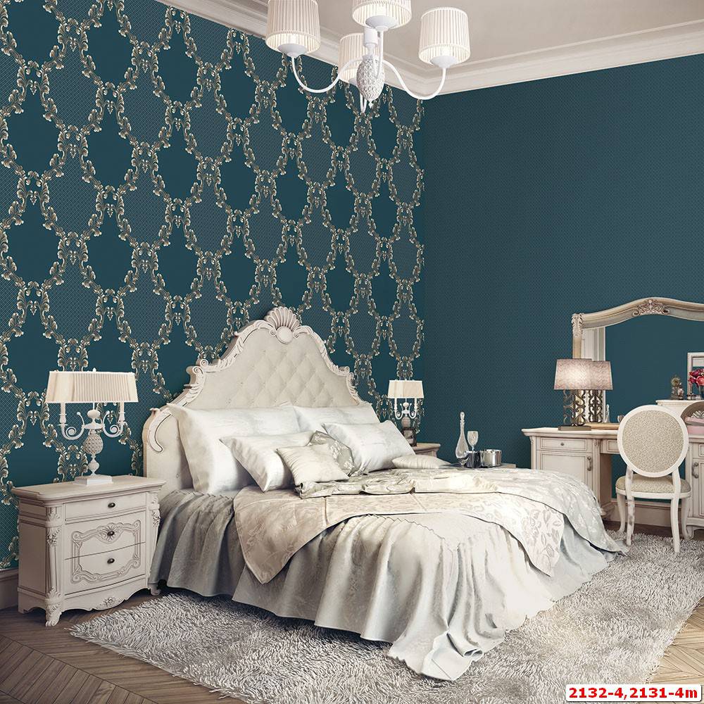Giấy dán tường họa tiết hoa văn tạo điểm nhấn trong phòng ngủ